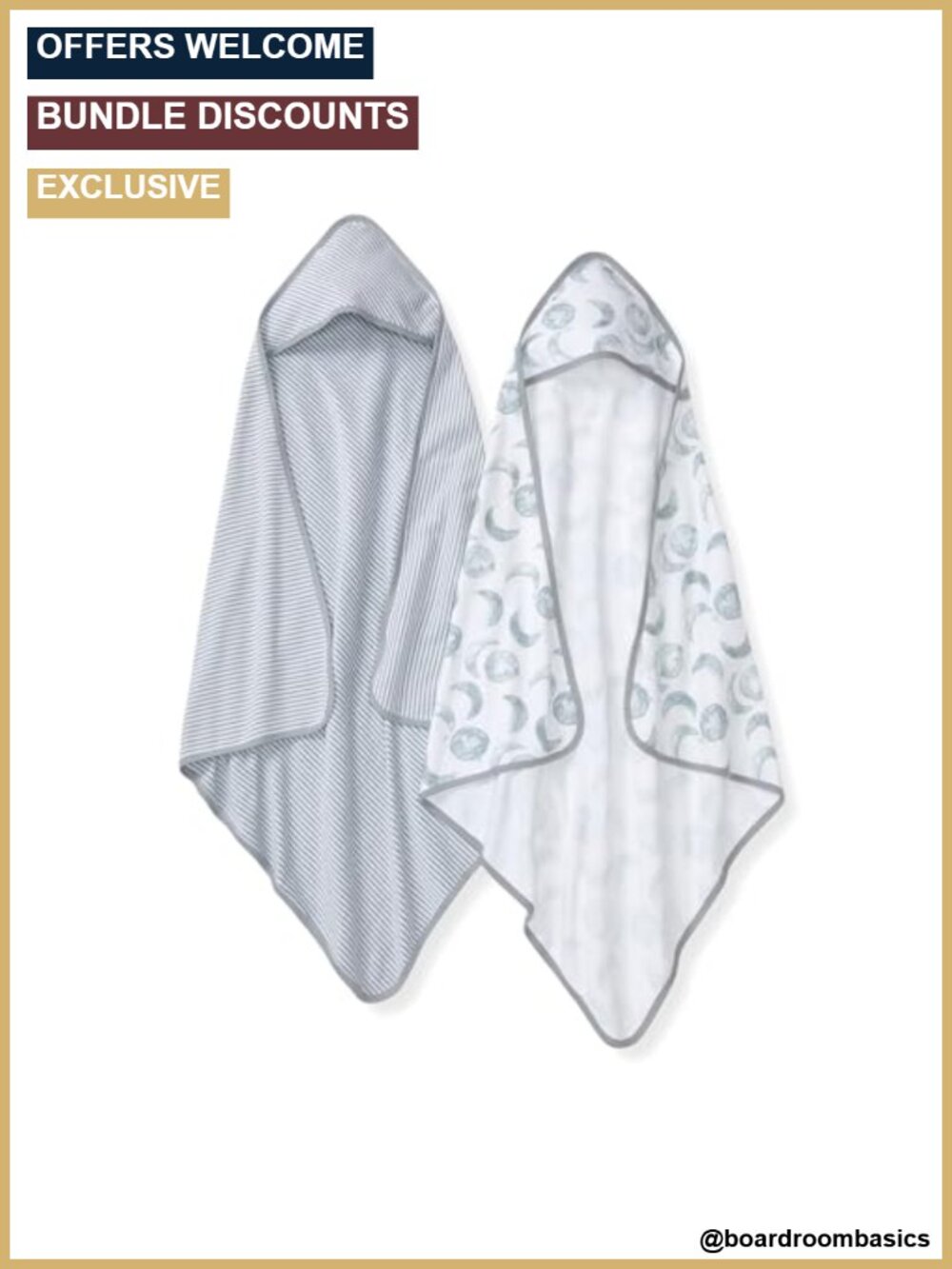 Organic Cotton Hooded Baby Towels 2-Pack Absorbent Knit Terry 29x29